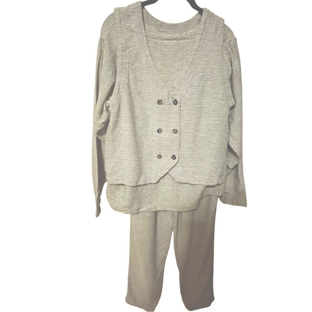 VINTAGE MISHI PANT SET COTTON BLEND 3 PIECEMATCHING BEIGE VEST TOP PANTS SM M